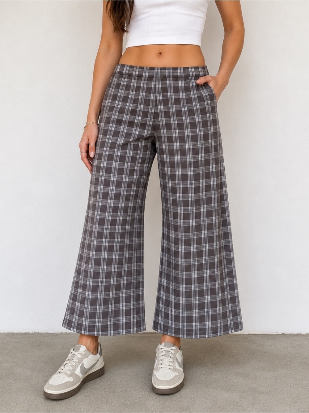 Princess Polly Plaid Top in Beige and Black